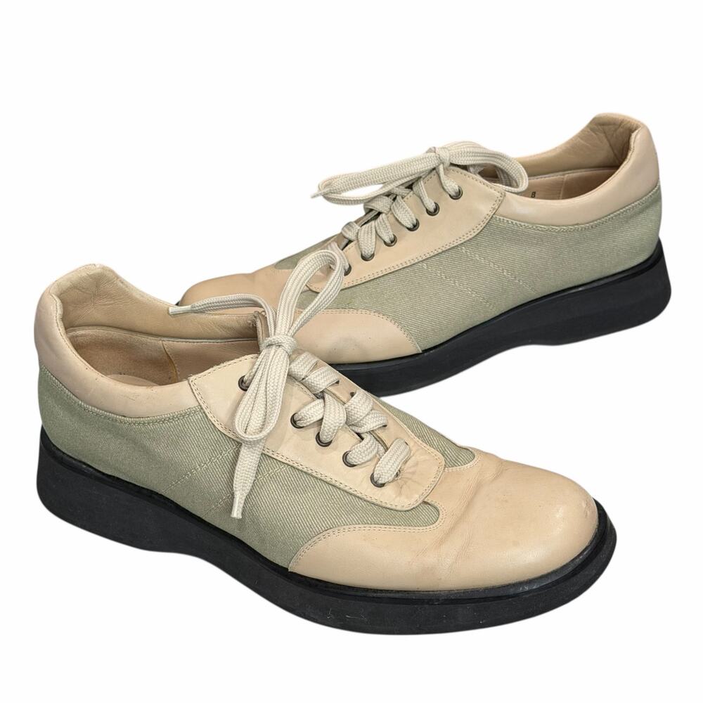 Vintage Salvatore Ferragamo Sport 9.5B Cream Leather Sneakers Quiet Luxury Italy